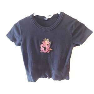 John Galt California Dragon Embroidered Baclk Cropped Shirt Small